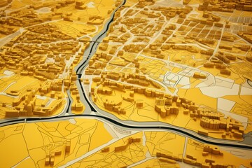 Yellow and white pattern with a Yellow background map lines sigths and pattern with topography sights in a city backdrop