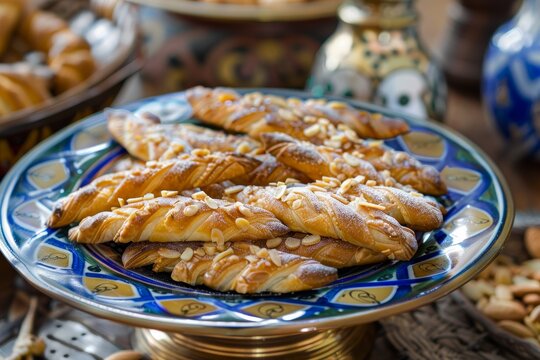 M hanncha is a Moroccan dessert with almond filling in pastry