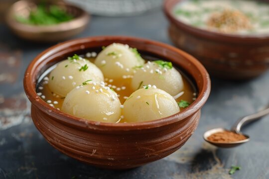 Popular Bengali sweet Rasgulla served in clay bowl