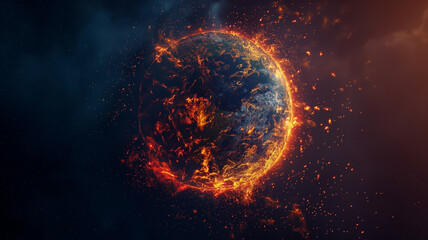 A planet is on fire and surrounded by a lot of fire - obrazy, fototapety, plakaty