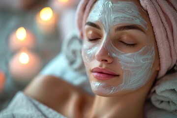 A woman lying with a facial mask, evoking feelings of a spa treatment and relaxation
