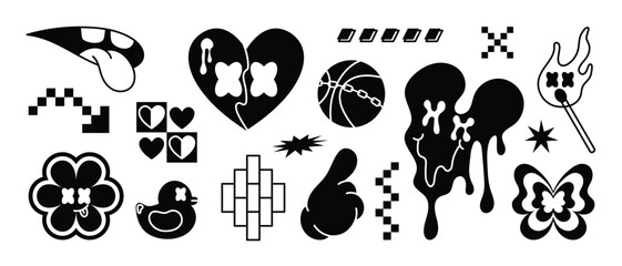 Collection of retro elements for design. Abstract geometric shapes in y2k style with quote patch and modern slang word.  
Groovy Illustration Vector Design for banners, stickers, logo, icon.
