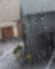 Raindrops on window. Rainy day. Bad weather. Waterdrops.