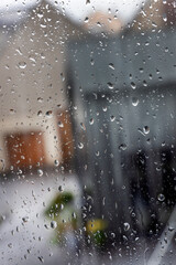 Raindrops on window. Rainy day. Bad weather. Waterdrops.