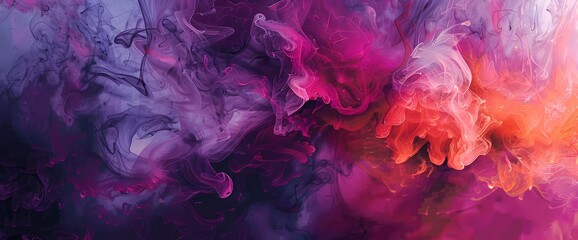 Violet smoke swirling over an abstract canvas of rich aubergine and radiant coral.