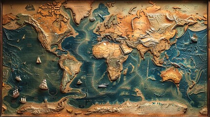 A creative illustrative map of the world after significant sea level rise - obrazy, fototapety, plakaty