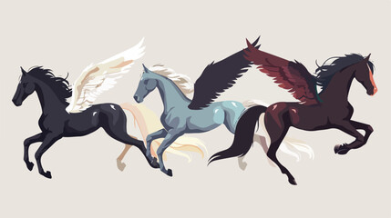 Flying horses Vector illustration with Grey Background