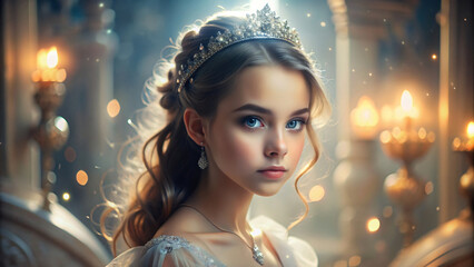 Fototapeta premium Princess in the City: A Glamorous Portrait with Blue Eyes, Winter Beauty, and Elegant Fashion