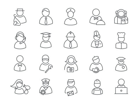 Icons of professions. Professions. A set of icons in a linear style. A vector image.