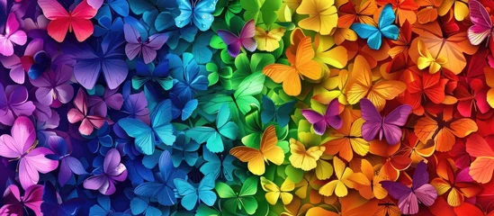Foto op Canvas A vibrant display of colorful butterflies arranged to form a rainbow, resembling a beautifully crafted piece of natureinspired art © AkuAku