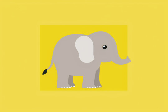 Cute standing grey baby elephant on a yellow background.