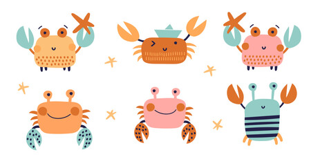 Set  with  crabs and starfish. Vector - obrazy, fototapety, plakaty
