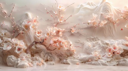 Traditional pink lantern relief mural poster background