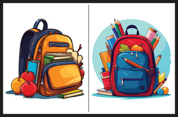 Fototapeta premium School backpack or kids schoolbag Vector illustration. Backpack Vector Illustration. Kids Backpack Vector.