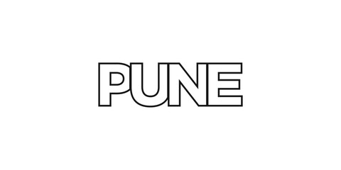 Obraz premium Pune in the India emblem. The design features a geometric style, vector illustration with bold typography in a modern font. The graphic slogan lettering.
