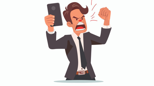 Furious businessman has received bad news on mobile sm