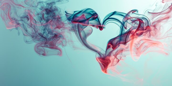 A heart made of smoke and red and blue colors
