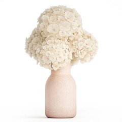 Solemn bouquet of white flowers in a vase with hydrangea isolated on white background