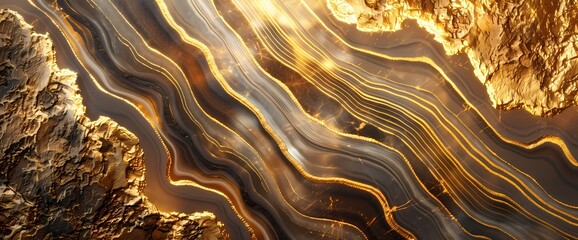 Luxurious golden mineral veins intricately weaving through an ethereal textured background. - obrazy, fototapety, plakaty