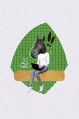 Composite trend artwork sketch image photo collage of young confused uncertain businesswoman...