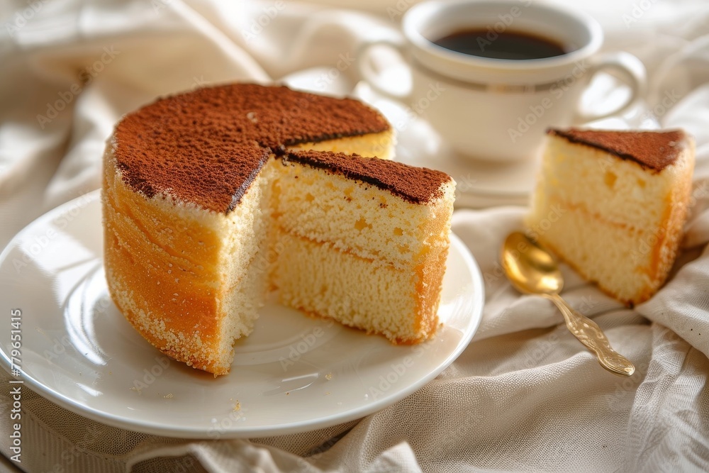 Poster Slice of chiffon cake and cup of coffee