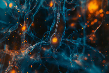 Close-up of synapses or brain cells in the brain - Dementia or Alzheimer's disease - obrazy, fototapety, plakaty