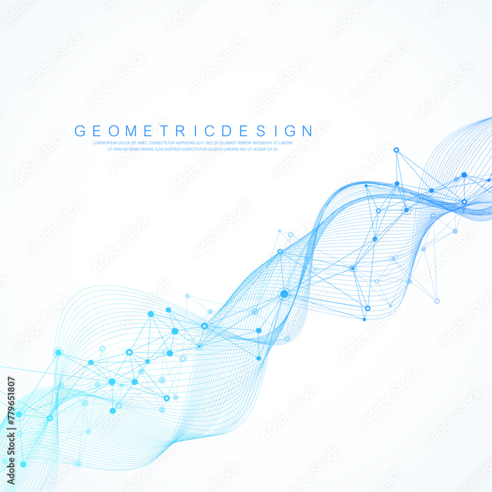 Poster Abstract tech network connection dots. Digital technology and big data analysis background. White background with plexus lines. Geometric background with abstract mesh