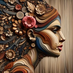 Beautiful girl face made by wood 