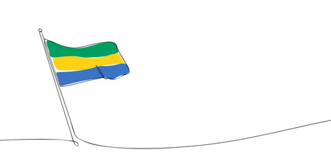 A single line drawing of a Gabonese flag. Continuous line Gabon icon. One line icon. Vector illustration