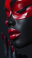 A highfashion makeup application scene, highlighting bold, ethical cosmetics against a sleek, monochrome backdrop ,hyper-realistic photography