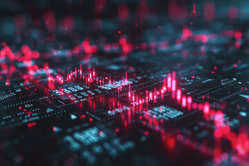 Obraz premium Stock market chart lines and financial graphs on technology abstract background..