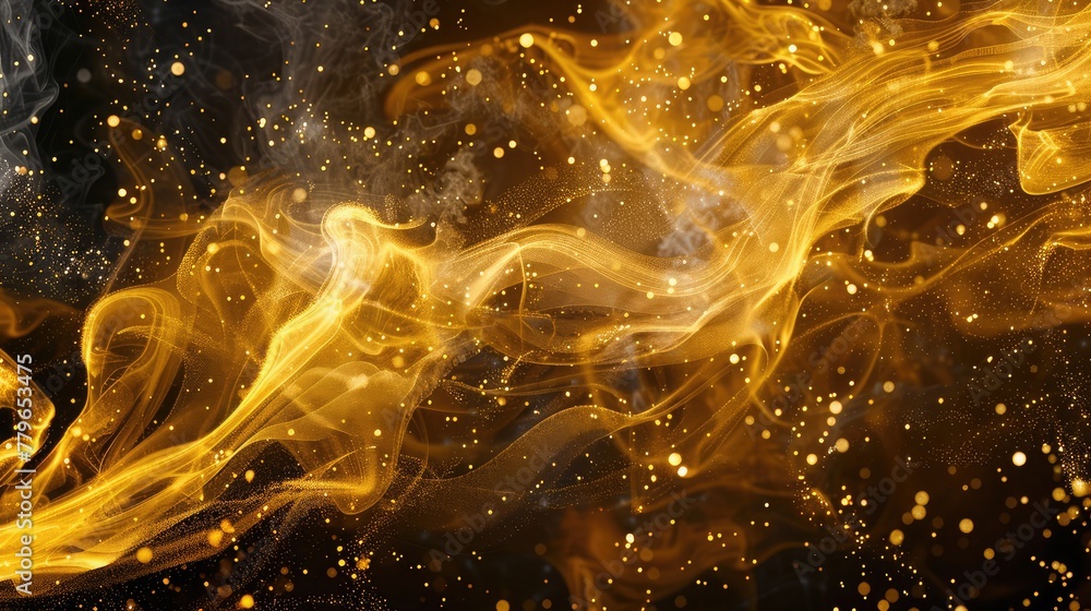 Poster a captivating abstract background adorned with intricate golden waves, their sinuous forms weaving a