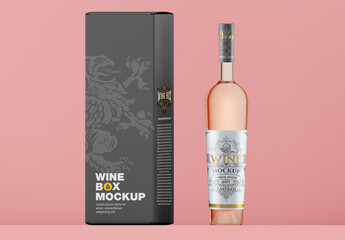Box and Wine Bottle Mockup