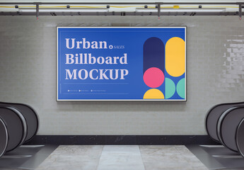 Subway Billboard Advertisement Scene Mockup - obrazy, fototapety, plakaty