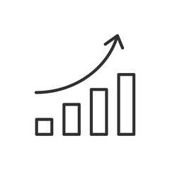 Growth chart and up arrow, linear icon. Line with editable stroke