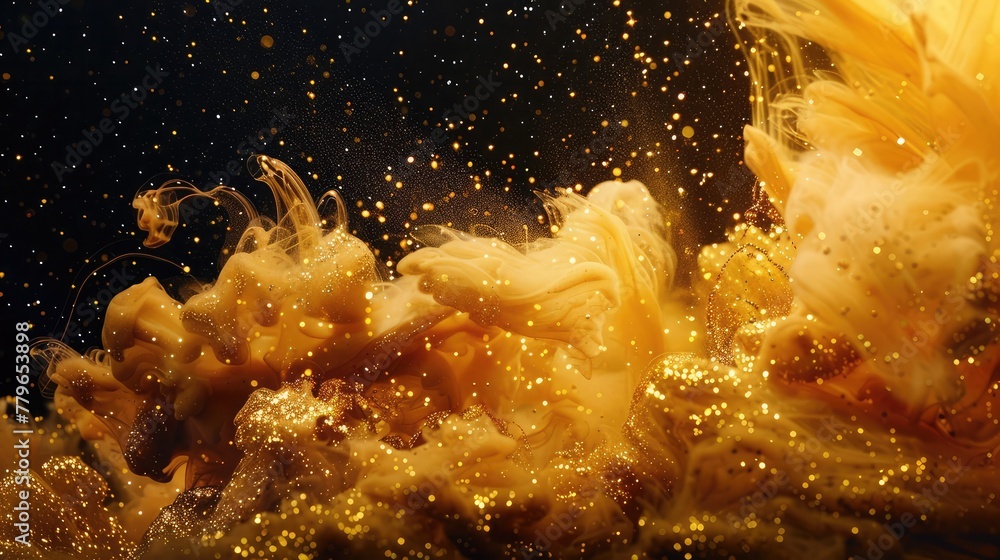 Poster an enchanting abstract background featuring golden waves undulating gracefully across a canvas, thei