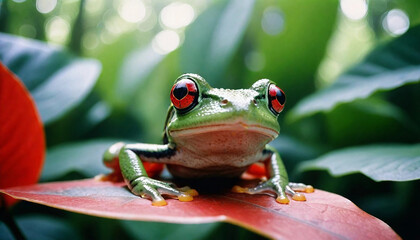 Fototapeta premium Tree frog flying frog laughing. ai