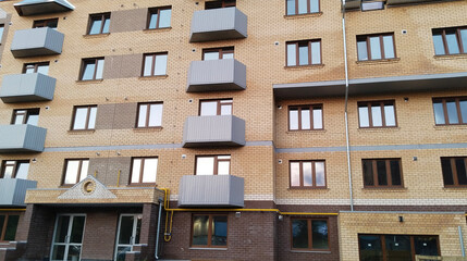 New multi-story residential building. Sale and rental apartments. Housing development. Cityscape. City living. Real estate. Mortgage concept. Condos. Interest Rate Increase. Ownership Reporting Rules.