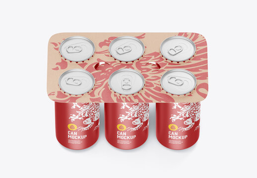 Pack with 6 Aluminium Cans Mockup