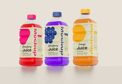 Set of 3 Juice Plastic Bottle Mockup