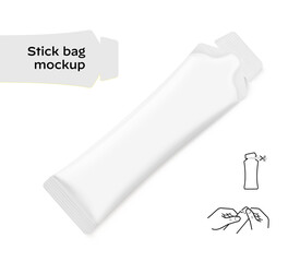 Stick bag mockup. Vector illustration isolated on white background. Front view. Can be use for template your design, presentation, promo, ad. EPS10.