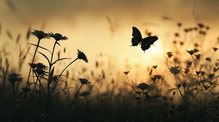 Butterfly Silhouette in Field
