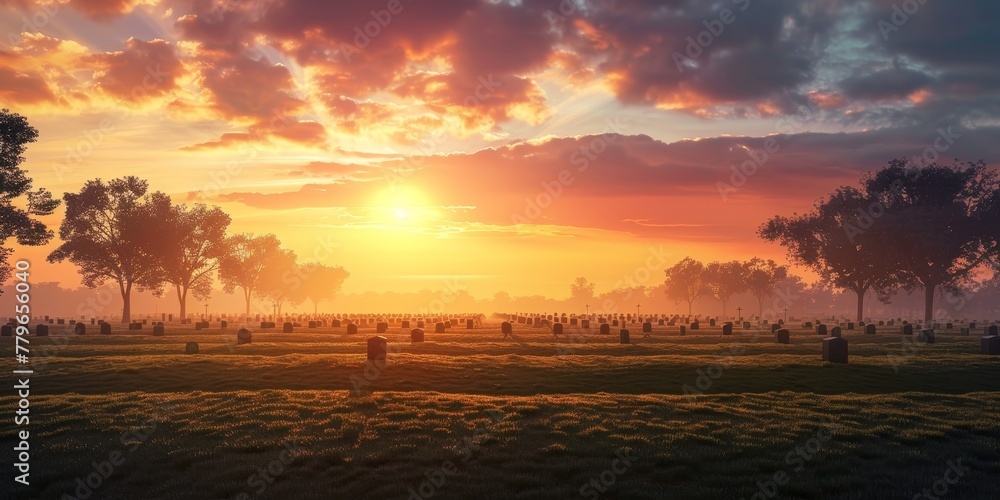Aufkleber a field of grass with a sun setting in the background