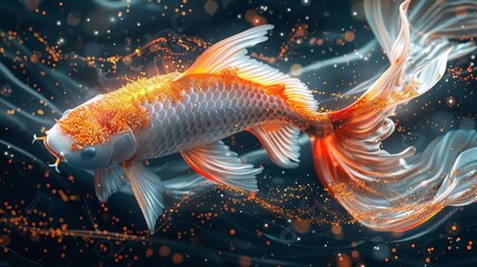 fabulous beautiful goldfish on blue shining water background - obrazy, fototapety, plakaty