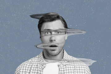 Sketch image trend artwork composite photo collage of young shocked confused man face with...