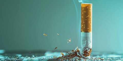A cigarette is lit and the smoke is rising. Concept of danger and the harmful effects of smoking - obrazy, fototapety, plakaty