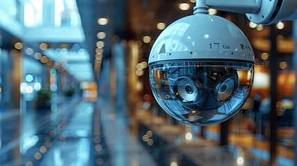 Document the security measures in place at a commercial bank branch featuring surveillance cameras