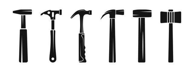 Hammers icon set. Hammer vector tool. Workshop instrument collection.