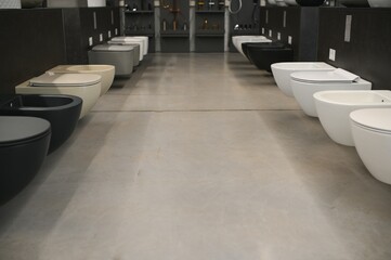 Toilet bowls in a home goods store