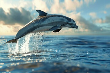 A dolphin is jumping out of the water